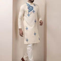 PulseIQ Men Beige Kurtas-image-86