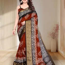 MAGNEITTA Bagh Printed Zari Silk Blend Bagru Saree-17