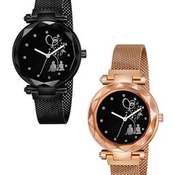 Gopal Shopcart Unisex Pack of 2 Analogue Watch bethu Couple black Rose gold Maganet-image-19