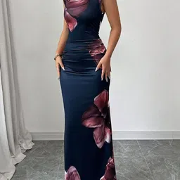 HERE&NOW Women Round Neck Maxi Dress-image-89