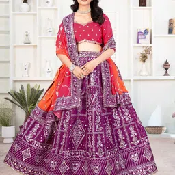 MISS CLOTHING Floral Embroidered Sequinned Unstitched Lehenga & Blouse With Dupatta-picture-16