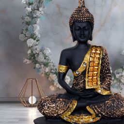 Aura Gold-Toned & Black Buddha Marble Religious Idol Showpiece-image-86
