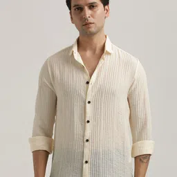 Blu MNKY Smart Slim Fit Textured Cutaway Collar Shirt-picture-4