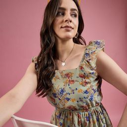 DressBerry Floral Print Georgette Peplum Top-image-6