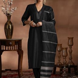 Libas V-Neck Straight Kurta With Salwar & Dupatta-23