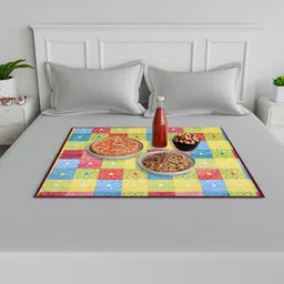 Kuber Industries Yellow & Blue Check-Design Reversible Waterproof Table Placemat-33