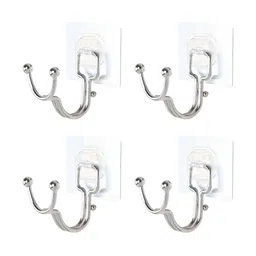 HOKIPO Silver Toned 4 Pieces Adhesive Wall Hooks-47