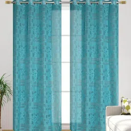 UrbanArts Turquoise Blue 2 Pieces Embroidered Sheer Window Curtains-picture-43