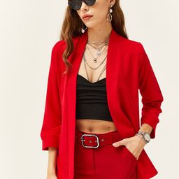 Olalook Women Solid Longline Open Front Jacket-11