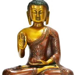 Exotic India Brown & Gold Toned Buddha Brass Idol Showpiece-image-13