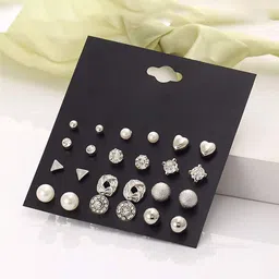 GOLDIWALA Set Of 12 Gold Plated Artificial Stones Studded & Beaded Geometric Studs image 4