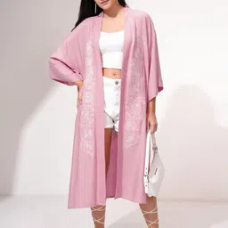 Vishudh Embroidered Shawl Collar Open Front Shrug-9
