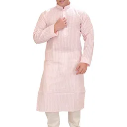 Exotic India Men Pure Cotton Kurta Pajama Set with Woven Checks and Embroidery on Neck-image-46