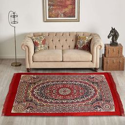 RUBOXA Maroon Ethnic Motifs Printed Anti-Skid Velvet Carpet-image-19