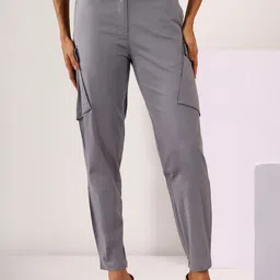 MABISH by Sonal Jain Women Peg Leg Tapered Fit Stretchable Cotton Cargos Trousers-image-35