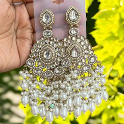 Anouk Gold-Plated Artificial Studded and Beaded Contemporary Chandbalis-1