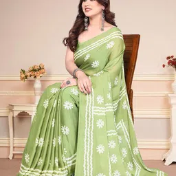 MAGNEITTA Batik Printed Pure Chiffon Block Print Saree image 3