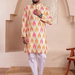 Stuffie Land Geometric Printed Mandarin Collar Pure Cotton Kurta With Pyjamas-image-91