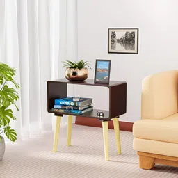 Kuber Industries Yellow & Brown Textured Wooden Sofa Side End Table-28