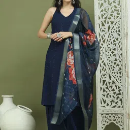 Jompers Women Embroidered Regular Sequinned Kurta with Palazzos & With Dupatta-15