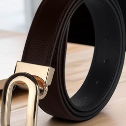 Roadster Men Brown & Golden Buckle & Textured PU Reversible Formal Belt-picture-30