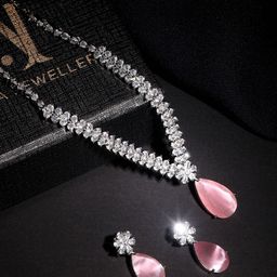 ASMITTA JEWELLERY Rhodium-Plated Cubic Zirconia-Studded Statement Jewellery Set-image-29