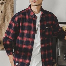 KPOP Men Original Fit Checked Spread Collar Cotton Casual Shirt-picture-46
