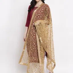 Clora Creation Gold-Toned Embroidered Dupatta with Sequinned image 3