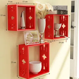 Home Sparkle Set Of 3 Red MDF Wall Shelf image 2