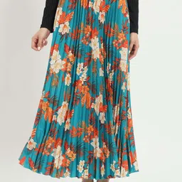 ZWERLON Floral Printed Pleated A-Line Maxi Skirt-picture-49