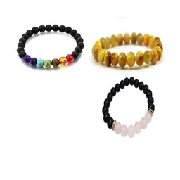 Divine souvenirs Unisex Set Of 3 Artificial Beaded Elasticated Bracelets-17