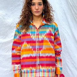 Chidiyaa Print Mandarin Collar Cotton Shirt Style Top-picture-20