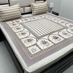 Pure Decor Lifestyle Brown Printed Pure Cotton 400 TC King Bedsheet Set 2.74 m x 2.74 m-image-72