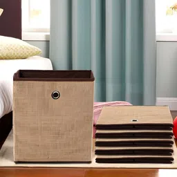 Aura Brown 6 Pieces Printed Foldable Square Jute Wardrobe Drawer Organisers-2