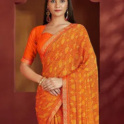 Anouk Rustic Ethnic Motifs Printed Zari Pure Chiffon Saree image 5