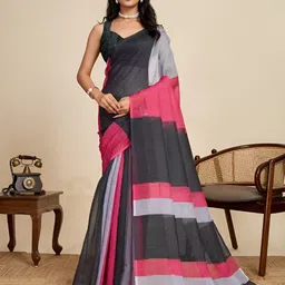 Nayanthara Trends Striped Saree With Unstitched Blouse Piece-picture-24