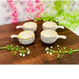 ALTAICA Set of 4 Black Dot Print Ceramic Stoneware 80ml Small Sauce Bowl with Handle-image-42