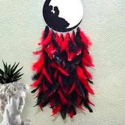 COLOR SPLASH Black & Red Couple Sleeping On Moon Hanging Dream Catcher Wall Decor-image-75