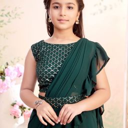 Aarika Girls Sequin Embroidered Georgette Choli & Lehenga Saree With Attachable Dupatta-picture-14