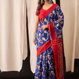 Anouk Ethnic Motifs Printed Pure Cotton Ikat Saree-image-97