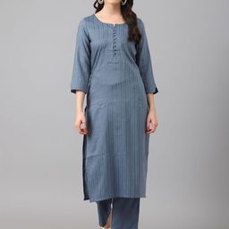 DIVASTRI Striped Notch Neck Straight Kurta With Trousers-picture-40
