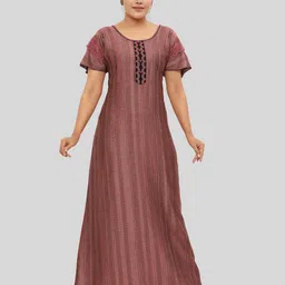 NIGHT QUEEN Women Printed Round Neck Maxi Nightdress-picture-10