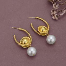 Carlton London Gold Plated Dangling Pearl Contemporary Drop Earring-picture-39