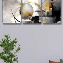 Aura White & Grey 3 Pieces Abstract Printed Wooden Wall Paintings-11