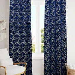 Galaxy Home Decor Blue Set of 2 Floral Room Darkening Window Curtain-image-92
