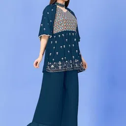 PARROT CREATION Women Embroidered Regular Sequinned Kurti with Sharara & With Dupatta image 3