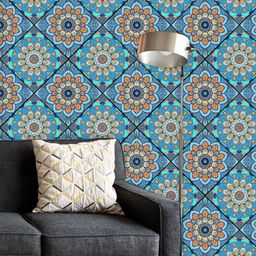 ArtzFolio Printed UV-Resistant Anti-Bacterial Blue Boho Flowers Peel & Stick Wallpaper-image-84