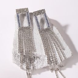 StyleCast Silver Plated Rhinestone Studded Contemporary Drop Earrings-image-86