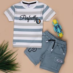 V-Mart Boys Striped Round Neck T-shirt With Shorts-image-6