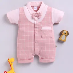 Moms Love Infant Boys Pure Cotton Checked Romper with a Bow-6